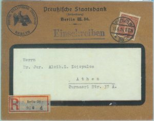 89284 - GERMANY  -  POSTAL HISTORY -  REGISTERED Cover to GREECE 1924