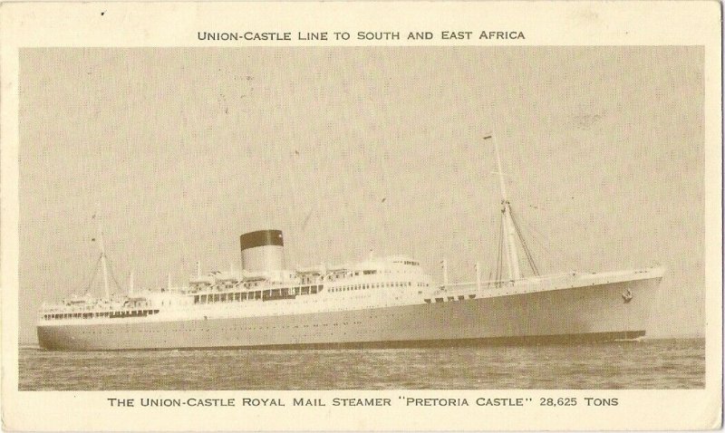 South Africa PAQUEBOT POSTED AT SEA ppc Royal Mail Steamer PRETORIA CASTLE