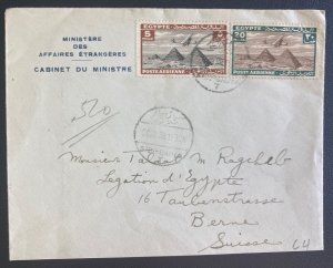 1938 Cairo Egypt Foreign Affairs Bureau Airmail cover To Berne Switzerland