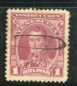 VENEZUELA; 1904 early classic Bolivar Instruccion issue fine used 1B. value