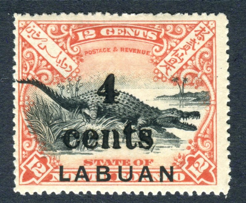 Labuan 1904. 4c on 12c black & vermilion. Mint Hinged. SG132.