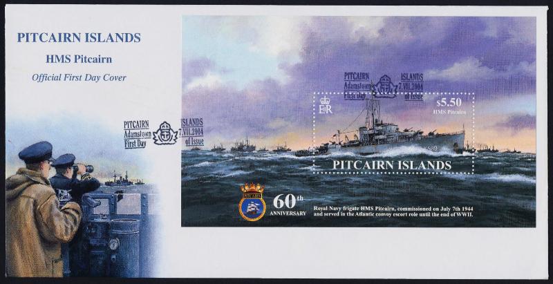 Pitcairn Islands 599 on FDC - Royal Navy HMS Pitcairn, Warship 