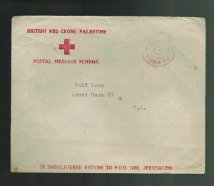 1943 Jerusalem Palestine cover Front British Red Cross Postpaid to Tel AViv