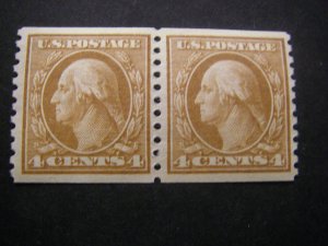 Scott 457, 4c Washington coil, Pair, MLH Early Coil Beauty, CV $70