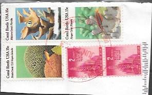 US Used stamps on paper. #1827,28,30 Coral Reefs. #907 Swords of Nations pair.