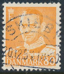 Denmark Scott 339 (AFA 341), 80ø orange Fr. IX, F-VF Used