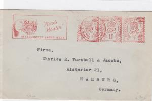 england to germany 1938  alcohol advertising slogan   stamps cover ref 12950