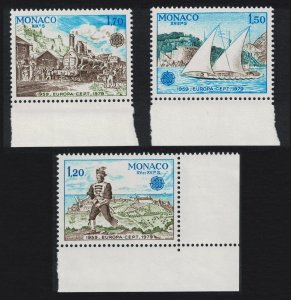 Monaco Post and Telecommunications Europa CEPT 3v Bottom Margins 1979 MNH