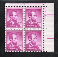 SCOTT # 1036 FOUR CENT LINCOLN PLATE BLOCK GEM MINT NEVER HINGED STUNNING !!