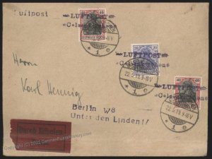 Germany 1919 Gelsenkirchen Berlin Airmail Flugpost Cover USED 110172