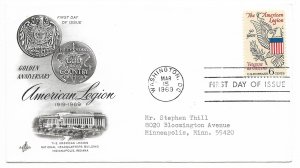 US 1369 (Me-5) 6c American Legion on FDC Artcraft Cachet ECV $6.00