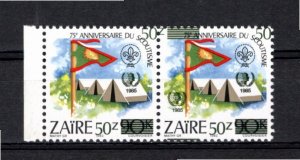 Zaire 1985 MNH Sc 1213 DOUBLE OVERPRINT ERROR PAIR