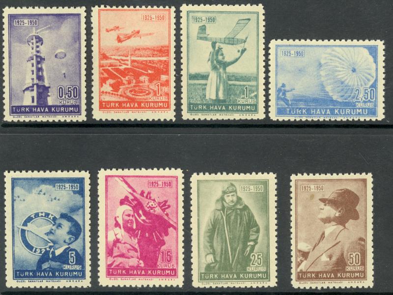 TURKEY 1950 AVIATION SOCIETY Labels Set of 8 MD Nos. 10-17 MNH