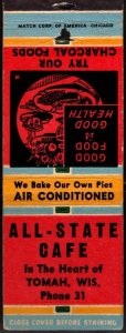 1950's US Match Book Cover All-State Cafe Air Conditioned We Bake Our Ow...