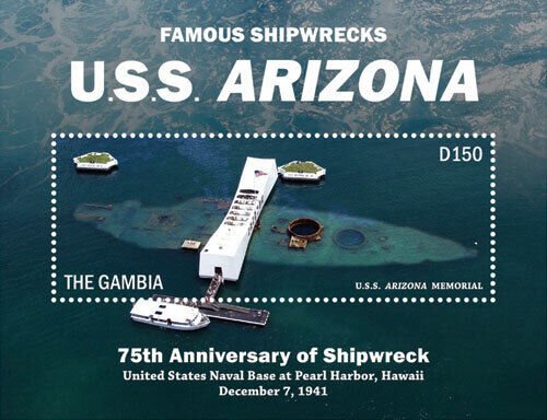 Gambia 2016 - Famous Shipwreck, USS Arizona, Pearl Harbor - Souvenir Sheet - MNH