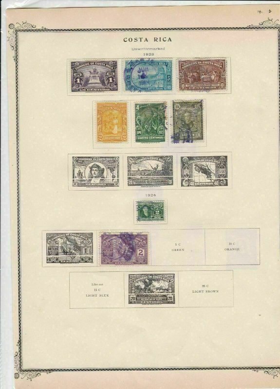 costa rica 1923 stamps on album page ref r11846