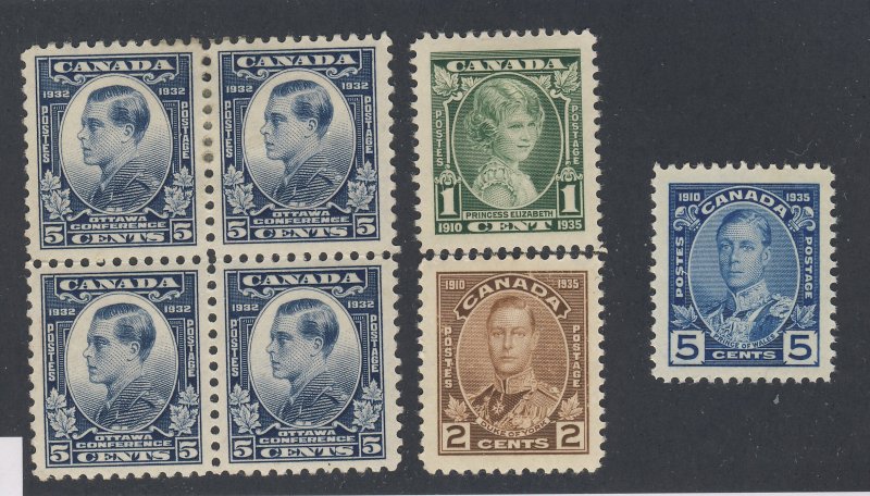 7x Canada Royalty Stamps;  #193x4 211-212-214 All MH VF Guide Value = $50.00