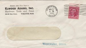 U.S. ELWOOD ADAMS, INC. Worcester 1933 Hardware,Tools&Paint Stamp Cover Rf 47478