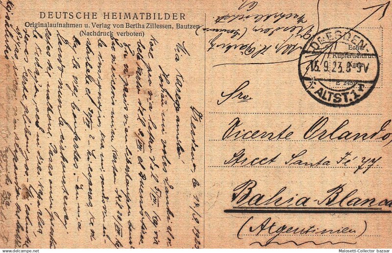 1923 Infla card sent to Argentina 15-9-1923 30th + 100000 Reception Bahia Bla...