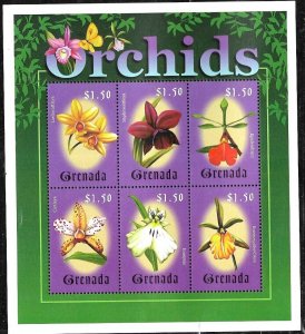 #8414 GRENADA 2000 FLORA FLOWERS ORCHIDS MINISHEET YV 3560-5 MNH