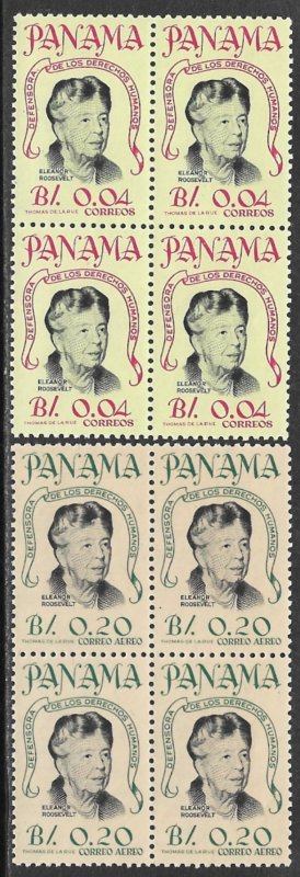 PANAMA 1964 ELEANOR ROOSEVELT Set in BLOCKS OF 4 Sc 455,C330 MNH