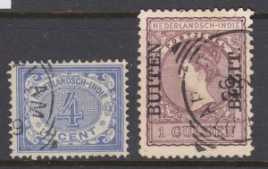 Netherlands Indies Sc 43, 79c used. 1909 4c ultra Numeral, 1908 1g dull lilac