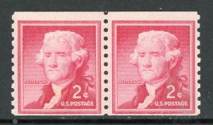 USA 1968 Washington 2¢ Vertical Perf Coil Pair Scott 1055b Mint Y444