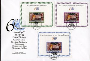 UNITED NATIONS 2005 60th ANNIVERSARY UN  S/SHEETS  ON ONE TRIPLE CANCELED FDC