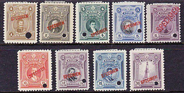 PERU 1924-29 9 values overprinted SPECIMEN and security punch mint.........7969