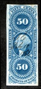 U.S. R62a used, 50c Probate of Will, Imperf, blue, F-VF rich color