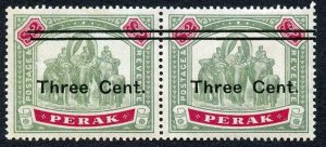 Perak SG87 1900 3c on 2 Dollar PAIR (vertical crease) Part Gum Cat 100 pounds