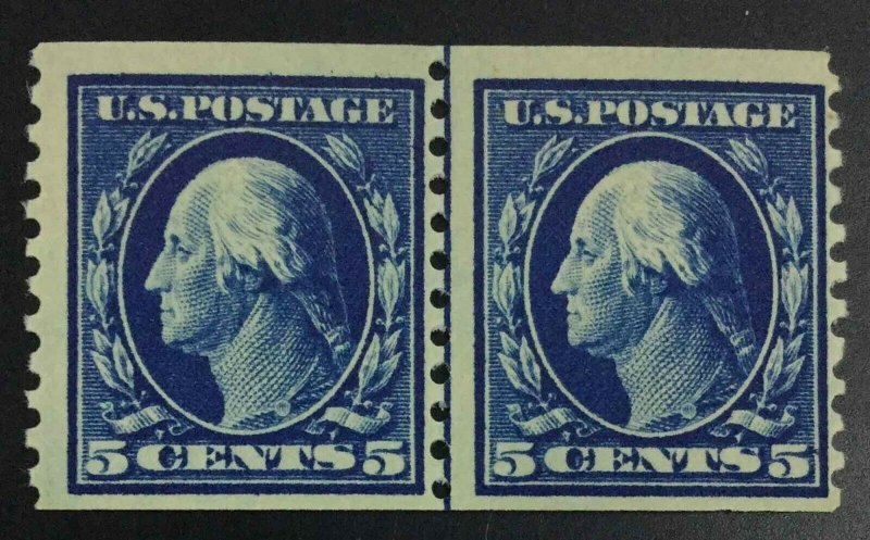 MOMEN: US STAMPS #447 COIL LINE PAIR MINT OG NH $525 LOT #73479