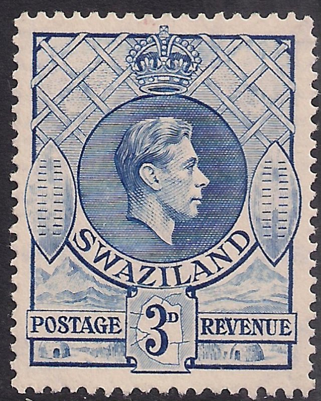 Swaziland 1938 - 54 KGV1  3d Ultramarine Mint No Gum SG 32b ( L1370 )