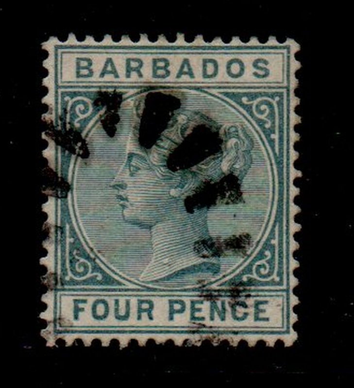 Barbados Sc 64 1882 4 d slate Victoria stamp used