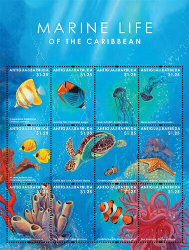 Antigua & Barbuda 2012 - Marine Life of the Caribbean - Sheet of 12 - MNH