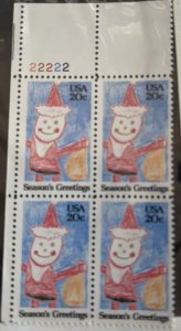 US 1984 Season's Greetings #2108 plt blok of 4 mint