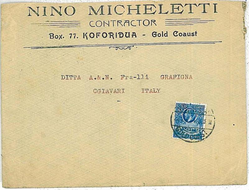 GOLD COAST -  POSTAL HISTORY : COVER to ITALY from KOFORIDUA 1934