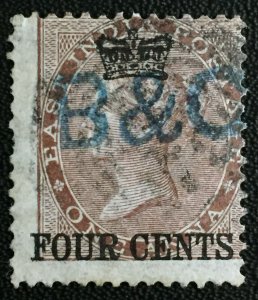 MALAYA Straits Settlements 1867 4c opt India QV 1a USED pmk B-172 SG#4 M3008D