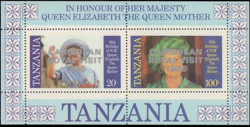 Tanzania #295-298, 297a, 298a, Complete Set(6), 1986, Royalty, Never Hinged