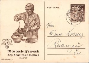 Germany 6pf+4pf Winter Welfare Semipostal Postal View Card 1938 Dresden to Re...