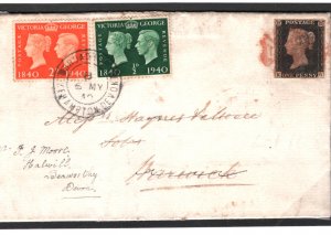 GB PENNY BLACK 1840 Birmingham MX Cover KGVI 1940 CENTENARY FDC Rare Unique? 5s 