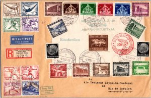 1936 Frankfurt Germany Hindenburg LZ 129 Postcard Cover to Rio de Janeiro Brazil