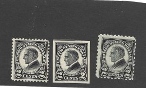 United States Scott 610-12 2-cent Harding Perf 10,11, & Imperf NH 2021 cv $42.50