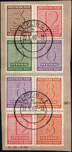 Germany 1945,Sc.#14N1 and more used se-tenants of booklet sheet  cv.€320