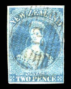 New Zealand  #12 2p Blue Imperf Victoria 4 Margins     (02)