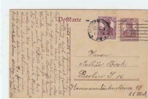 Germany Dresden 1920 to Berlin  postal stationary stamps card R21341