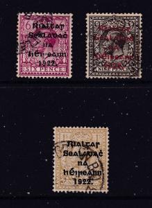 Ireland x 3 used KGV overprinted 1922 (6d,9d & 1/-)