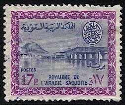 SAUDI ARABIA 1965 Scott 302, Used, VF, 17p Redrawn Wadi Dam, Saud cartouche