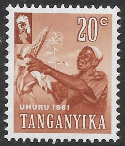 Tanganyika Scott 48 MNH, 20c orange brown Corn Harvesting issue of 1961