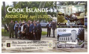 Cook Islands - 2010 MNH s/s of 2 ANZAC Day stamps #1327 cv 9.00 Lot #312